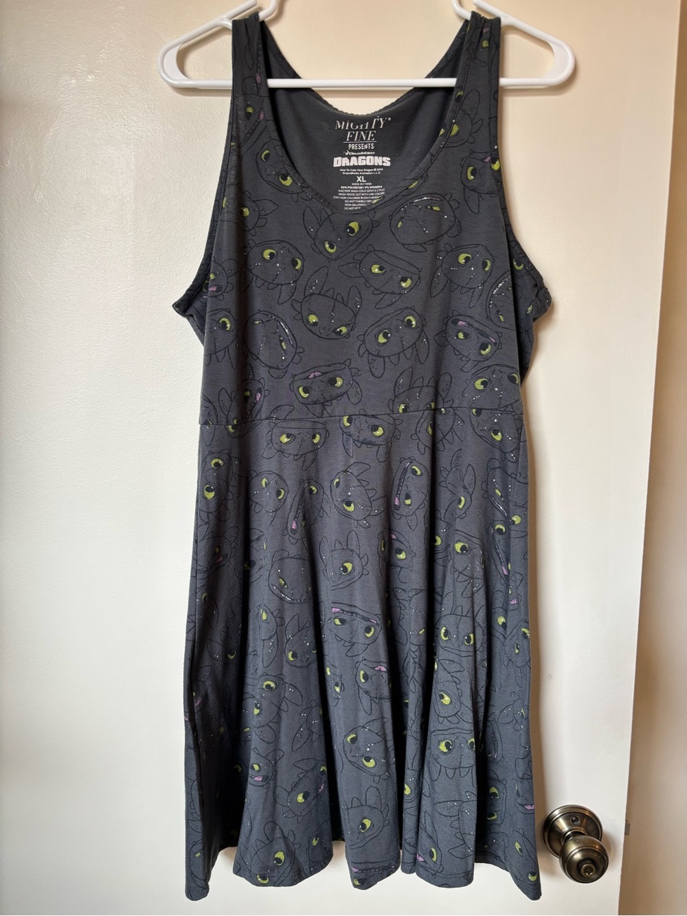 Mighty Fine Black Tank Dress with Neon Green Eye Print